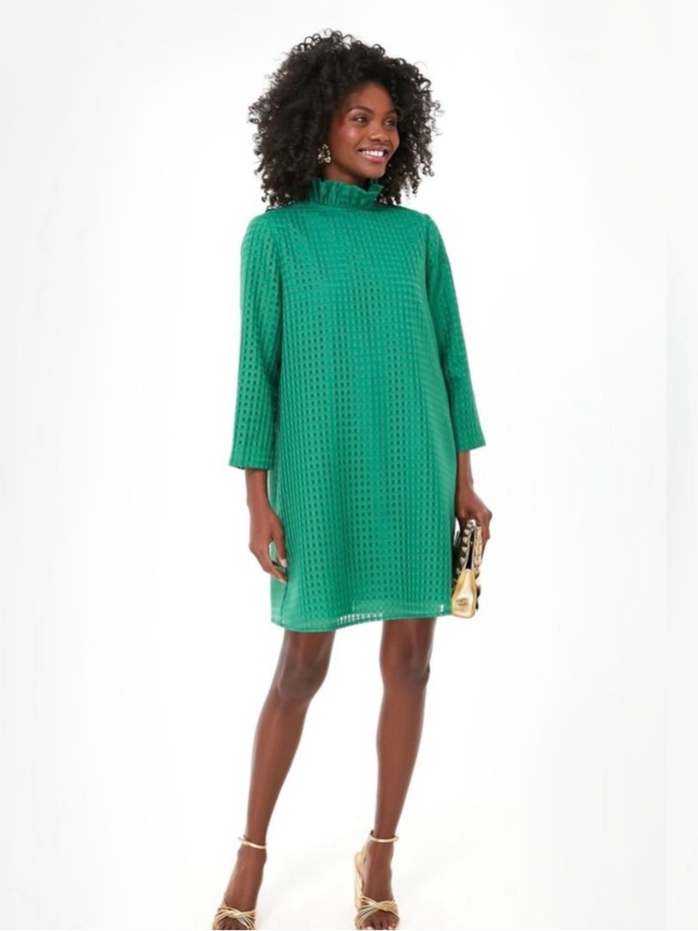 Tuckernuck Emerald Green Jacquard Bow Back Shift Dress Size Small
